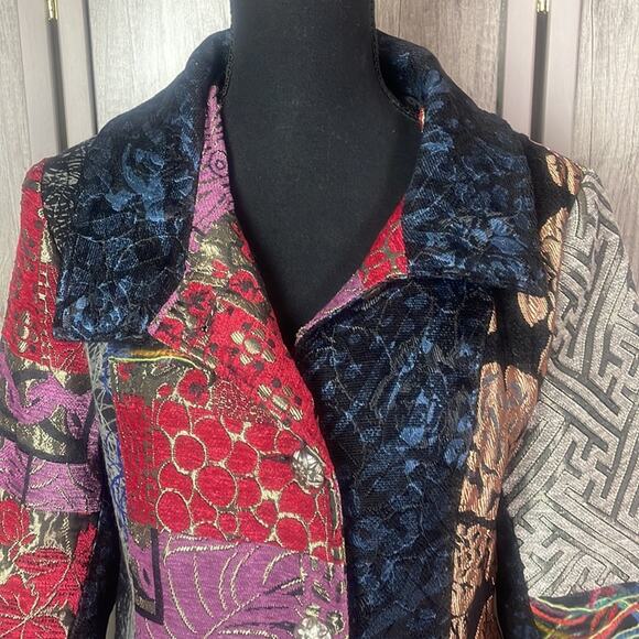 Vintage Sasha Fabiani bohemian mixed media brocade patchwork long jacket S - Picture 2 of 16